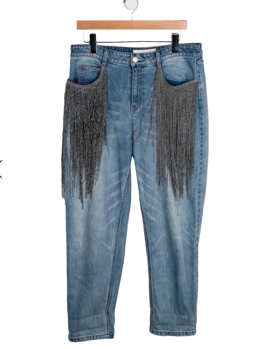 Hellessy High-Rise Fringe Pocket Light Wash Straight Leg Jeans